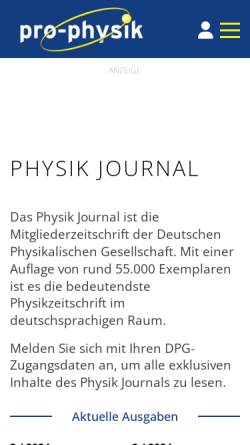Vorschau der mobilen Webseite www.pro-physik.de, Physik Journal