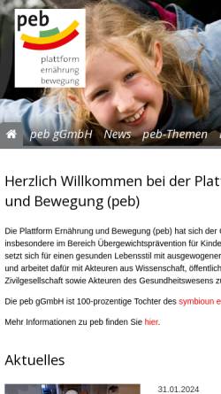 Vorschau der mobilen Webseite www.pebonline.de, Plattform Ernährung und Bewegung e.V. (peb)