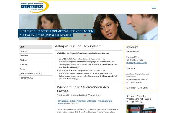Vorschau von www.ph-heidelberg.de, Fach Alltagskultur und Gesundheit der Pädagogischen Hochschule Heidelberg
