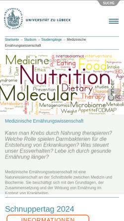 Vorschau der mobilen Webseite www.uni-luebeck.de, Bachelor Medizinische Ernährungswissenschaft an der Universität zu Lübeck