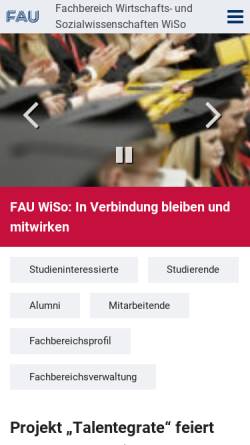 Vorschau der mobilen Webseite www.wiso.rw.fau.de, Fachbereich Wirtschaftswissenschaften der Universität Erlangen-Nürnberg