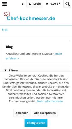 Vorschau der mobilen Webseite www.chef-kochmesser.de, Kochtipps - Kochrezepte und Rezeptideen