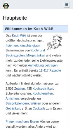 Vorschau der mobilen Webseite www.kochwiki.org, Koch-Wiki