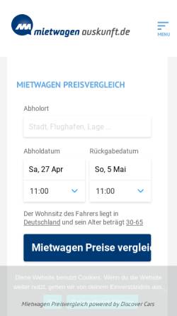 Vorschau der mobilen Webseite www.mietwagenauskunft.de, Mietwagenauskunft.de, SilverTours GmbH