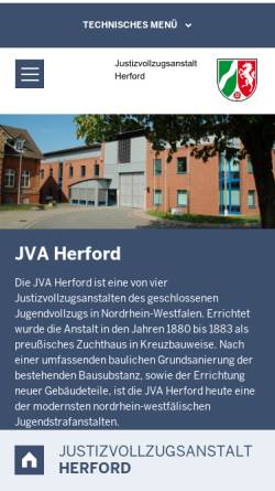 Vorschau der mobilen Webseite www.jva-herford.nrw.de, Justizvollzugsanstalt Herford