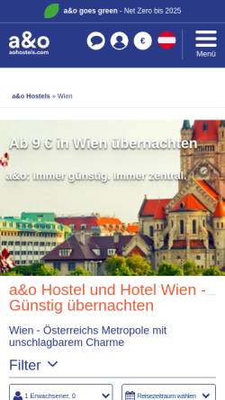 Vorschau der mobilen Webseite www.aohostels.com, A&O Hotel and Hostel Wien Hauptbahnhof