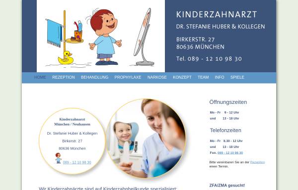 Vorschau von www.kinderzahnarztpraxis.de, Kinderzahnarzt-Praxis Dr. Stefanie Huber & Kollegen
