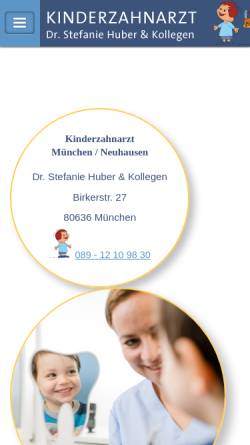 Vorschau der mobilen Webseite www.kinderzahnarztpraxis.de, Kinderzahnarzt-Praxis Dr. Stefanie Huber & Kollegen