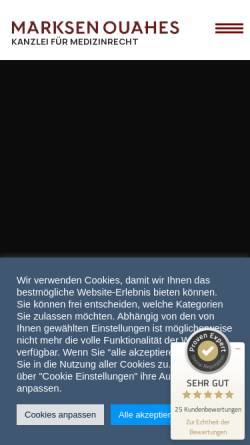 Vorschau der mobilen Webseite www.medizinrecht-ouahes.de, Marksen Ouahes . Kanzlei für Medizinrecht