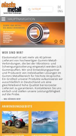 Vorschau der mobilen Webseite www.elastometall-produkte.de, elastometall GmbH