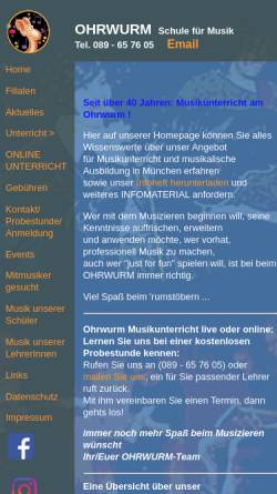 Vorschau der mobilen Webseite www.ohrwurmmusic.de, Ohrwurm - Musikunterricht