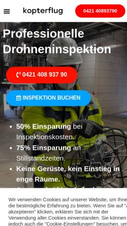 Vorschau der mobilen Webseite www.kopterflug.de, Kopterflug Inspection Services GmbH