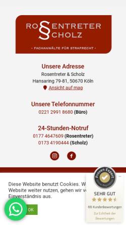 Vorschau der mobilen Webseite rosentreterscholz.de, Rosentreter & Scholz - Fachanwälte für Strafrecht
