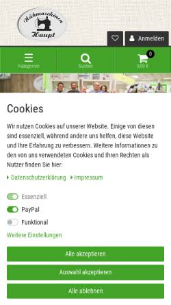 Vorschau der mobilen Webseite www.naehmaschinen-haupt.de, Nähmaschinen Haupt OHG