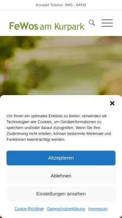 Vorschau der mobilen Webseite fewozwischenahn.de, Ferienwohnungen am Kurpark Bad Zwischenahn