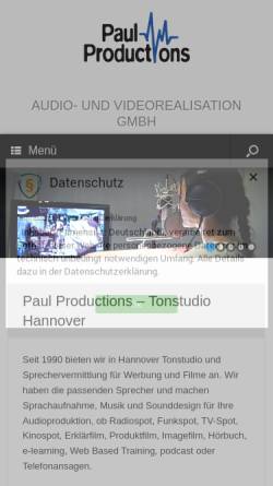 Vorschau der mobilen Webseite paulproductions.de, Paul Productions GmbH