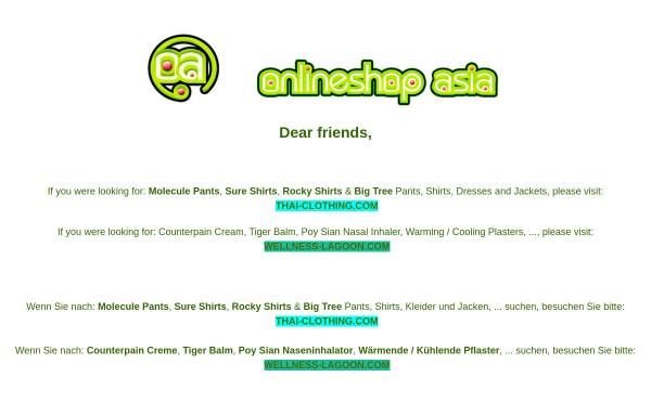 Vorschau von www.onlineshop-asia.com, Onlineshop-Asia - Moderne Shirts, Hosen uvm aus Thailand