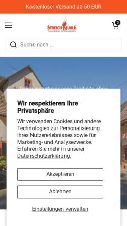 Vorschau der mobilen Webseite streich-muehle.de, Streich Mühle Online Shop