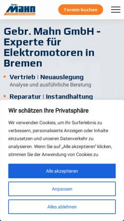 Vorschau der mobilen Webseite www.gebr-mahn.de, Gebr. Mahn GmbH Elektromotoren
