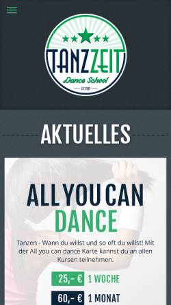 Vorschau der mobilen Webseite www.tanzzeit.eu, Tanzschule TanzZeit