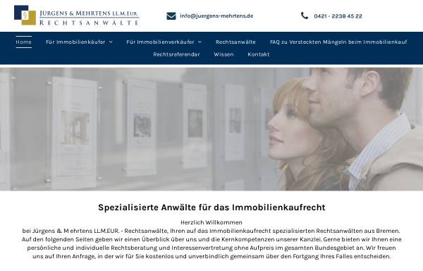 Vorschau von www.juergens-mehrtens.de, Jürgens & Mehrtens LL.M.Eur. Rechtsanwälte Baurecht Mietrecht Bremen