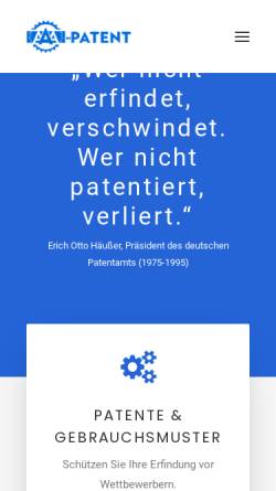 Vorschau der mobilen Webseite aaa-patent.de, AAA-Patent® - PA Dr.-Ing. Johannes Zeiner