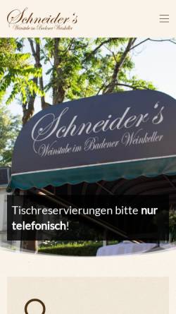 Vorschau der mobilen Webseite schneiders-weinstube.de, Schneider's Weinstube GmbH Im Badener Weinkeller