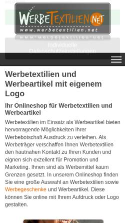 Vorschau der mobilen Webseite www.werbetextilien.net, Wienröder Werbemittel GmbH
