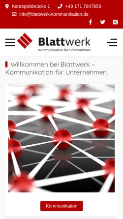 Vorschau der mobilen Webseite www.blattwerk-kommunikation.de, Blattwerk - Kommunikation für Unternehmen