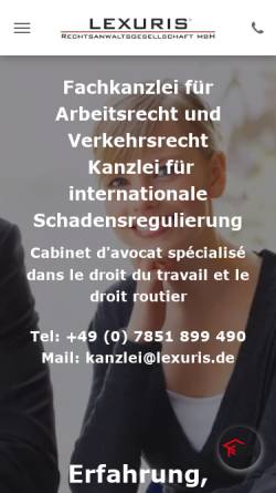 Vorschau der mobilen Webseite www.lexuris.de, Lexuris Rechtsanwaltsgesellschaft mbH