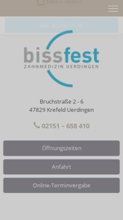 Vorschau der mobilen Webseite www.bissfest-uerdingen.de, Bissfest - Zahnarztpraxis Farzad Tooni