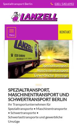 Vorschau der mobilen Webseite www.lanzell.de, Lanzell Spezialtransporte GmbH & Co.KG