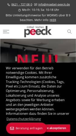 Vorschau der mobilen Webseite moebel-peeck.de, Westfalia Möbel-Peeck GmbH
