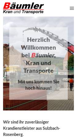 Vorschau der mobilen Webseite www.baeumler-kran.de, Bäumler Kran und Transporte