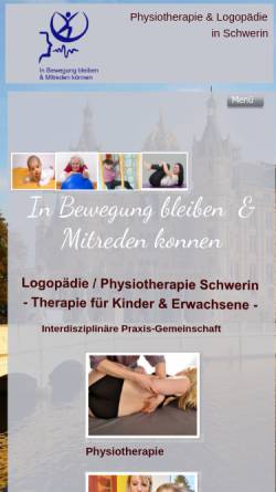 Vorschau der mobilen Webseite www.physiotherapie-schwerin.de, Praxisgemeinschaft Logopädie/Physiotherapie - Erika Knoop/Elke Wilitzki