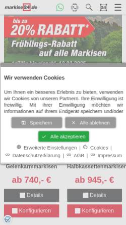 Vorschau der mobilen Webseite www.markise24.de, markise24 - Inter Vertriebs GmbH