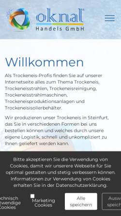 Vorschau der mobilen Webseite www.trockeneis-oknal.de, OKNAL Handels GmbH