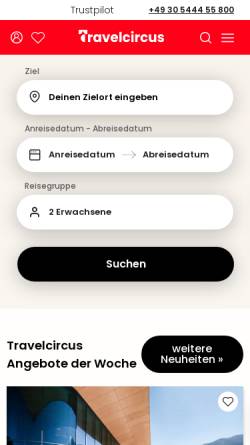 Vorschau der mobilen Webseite www.travelcircus.de, Travelcircus