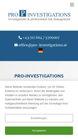 Vorschau der mobilen Webseite pro-investigations.at, PRO - INVESTIGATIONS