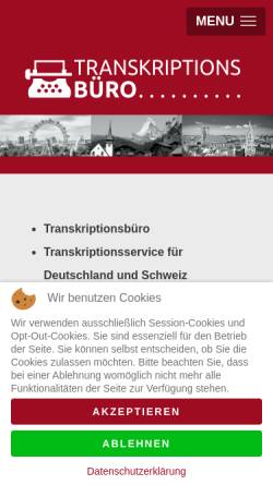 Vorschau der mobilen Webseite transkriptionsbuero.de, Transkriptionsbüro Stefanie Wößner