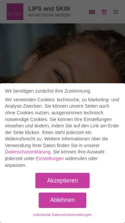 Vorschau der mobilen Webseite lipsandskin.de, LIPS and SKIN Ästhetische Medizin