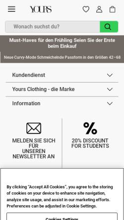 Vorschau der mobilen Webseite www.yoursclothing.de, Yours Clothing