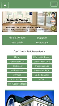 Vorschau der mobilen Webseite www.manuela-weber.de, Manuela Weber Immobilien-Vermögensanlagen