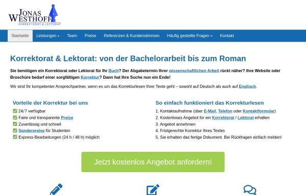 Vorschau von lektorat-westhoff.de, Fehlerfrei zum Erfolg – Korrektorat und Lektorat Jonas Westhoff