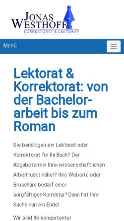 Vorschau der mobilen Webseite lektorat-westhoff.de, Fehlerfrei zum Erfolg – Korrektorat und Lektorat Jonas Westhoff