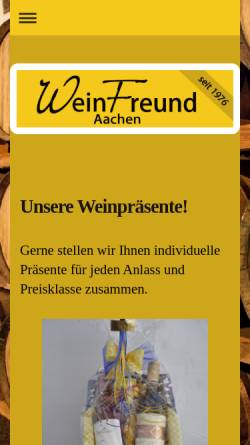 Vorschau der mobilen Webseite www.weinfreund-aachen.de, WeinFreund - Inh. Alexander Freund