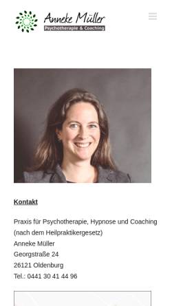 Vorschau der mobilen Webseite annekemueller.de, Anneke Müller Psychotherapie, Hypnose und Coaching