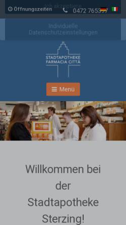 Vorschau der mobilen Webseite www.apothekesterzing.com, Stadtapotheke Sterzing