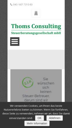 Vorschau der mobilen Webseite www.thoms-steuerberater-hamburg.de, Thoms Consulting Steuerberatungsgesellschaft mbH