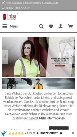 Vorschau der mobilen Webseite inba.de, inba arbeitsschutz GmbH & Co. KG